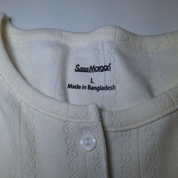 Sarah Morgan Shirt Embroidered Floral Off White Quarter Button Womens Large - Picture 3 of 9